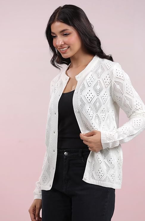 Janasya Women's Woolen Self Design Winter Cardigan Shrug